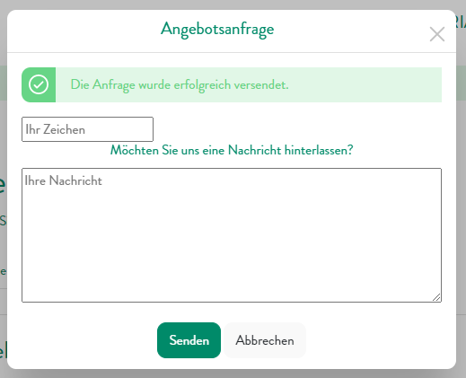 Ein Screenshot des Fensters in dem zu einem gestellten Angebot noch eine Notiz angefügt werden kann