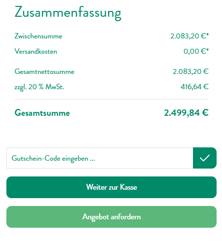 Ein Screenshot der Option Angebot anfordern im Warenkorb